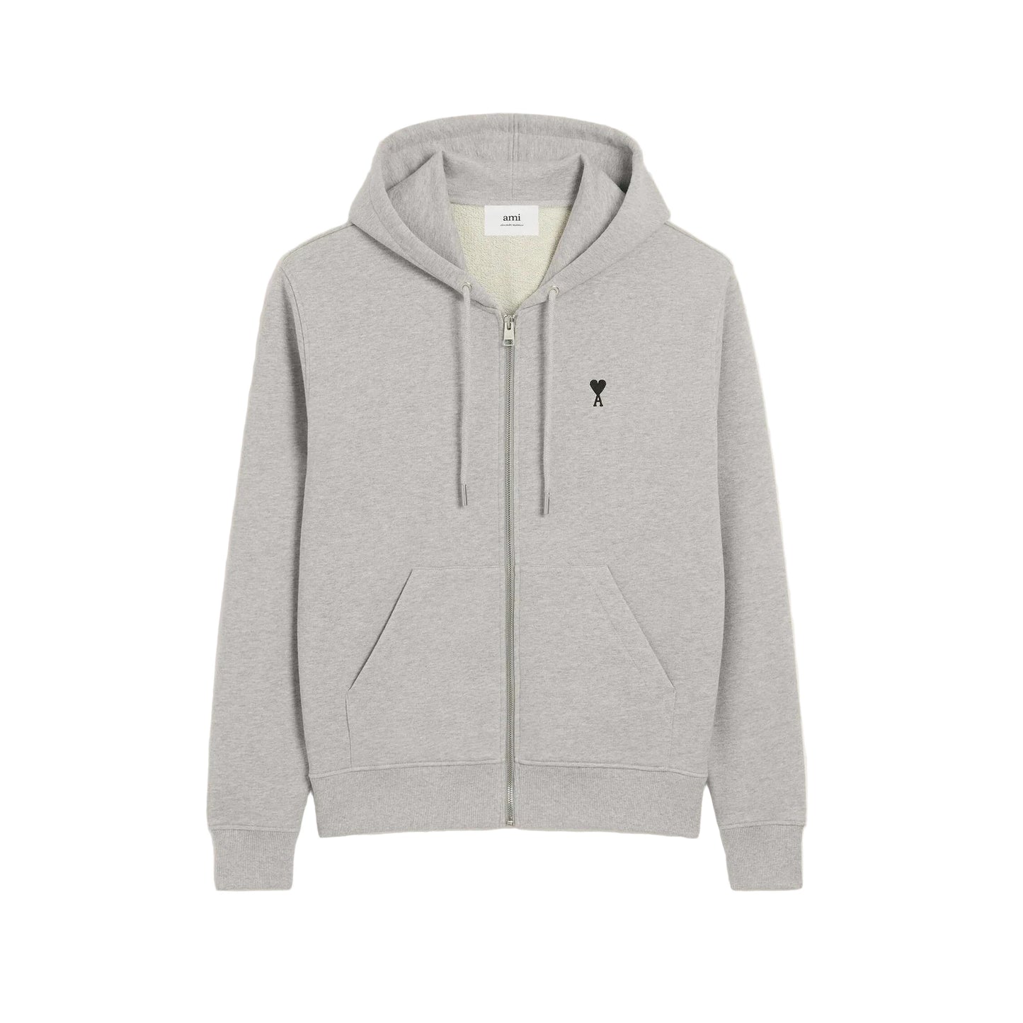 AMI PARIS GREY COTTON ZIPPED AMI DE COEUR HOODIE
