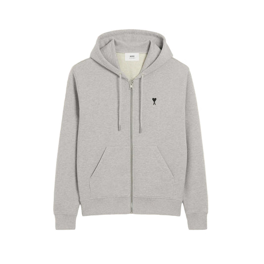 AMI PARIS GREY COTTON ZIPPED AMI DE COEUR HOODIE