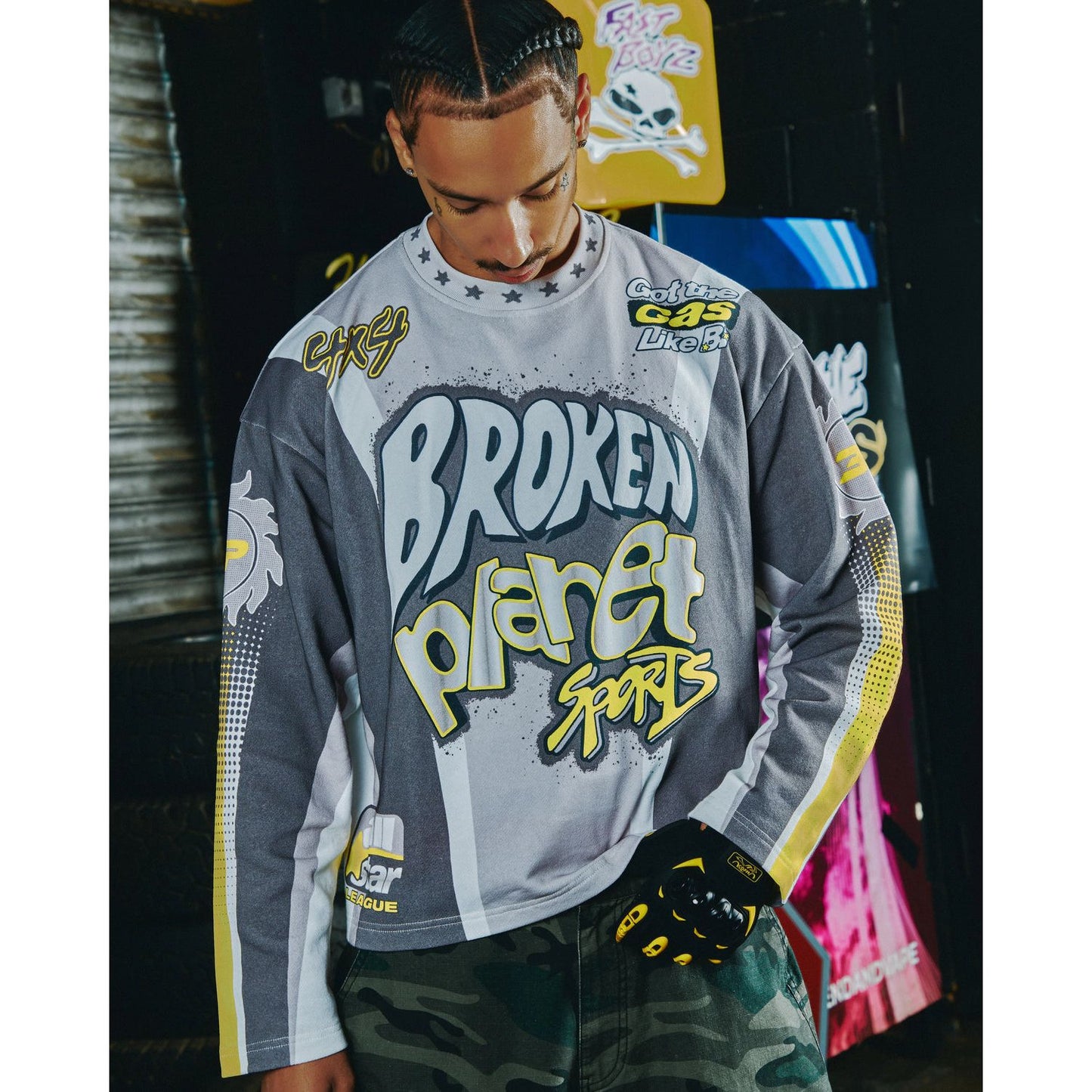 BROKEN PLANET SPORTS LONG SLEEVE TEE GREY YELLOW