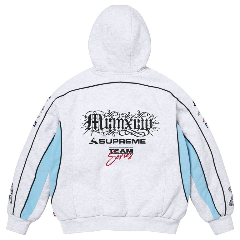 Supreme Racing Lined Zip Up Hooded Sweatshirt Heather Grey