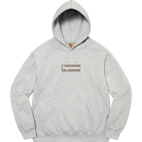 Supreme Burberry Box Logo Hooded Sweatshirt Heather Grey