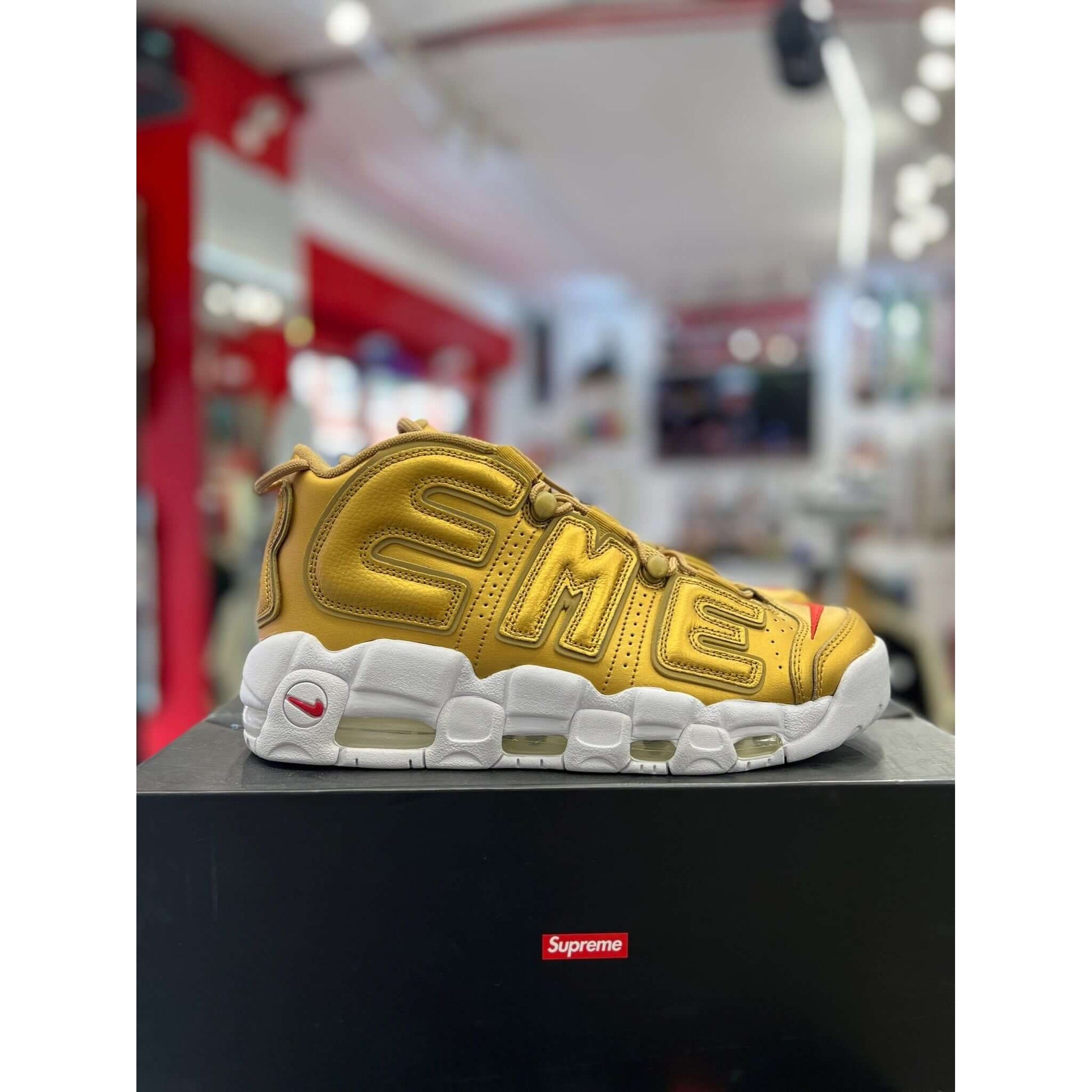 Air More Uptempo Supreme "Suptempo" Gold (2017) by Nike in Shoes. Available at KershKicks for £400.00. A must-have for fans of Nike looking to elevate their style with this Shoes.