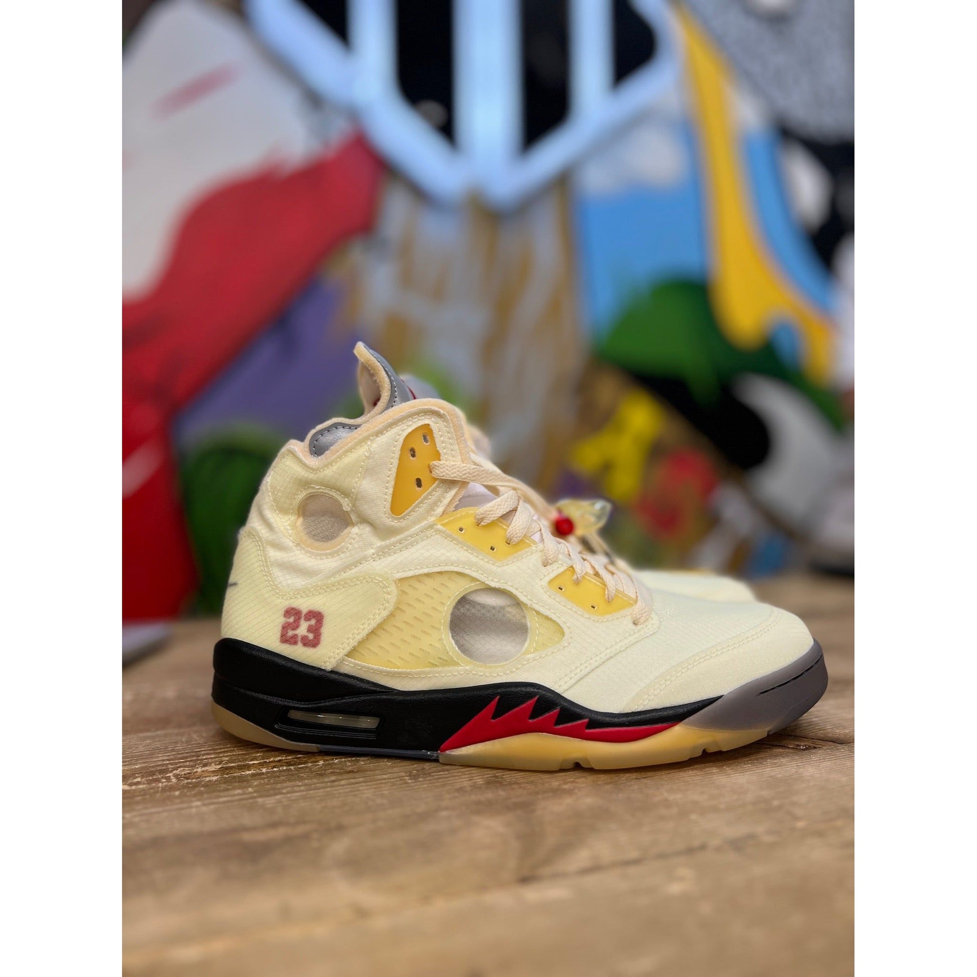 Jordan 5 Retro OFF-WHITE Sail by Jordan's in Shoes. Available at KershKicks for £500.00. A must-have for fans of Jordan's looking to elevate their style with this Shoes.