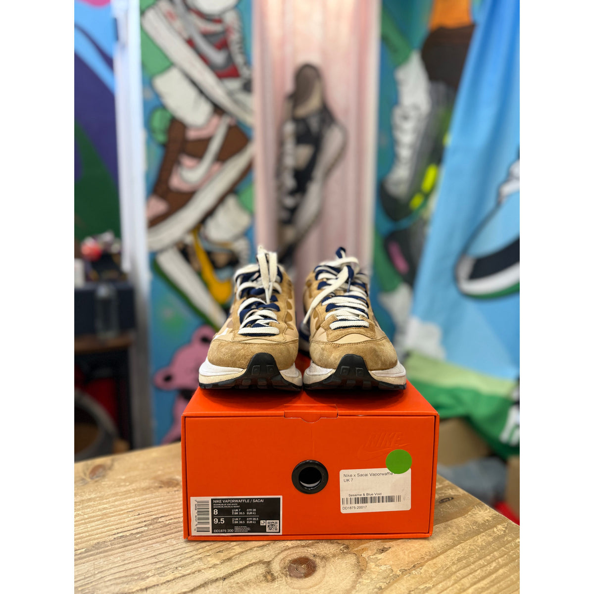 Nike x Sacai Vaporwaffle Sesame Blue Void UK7