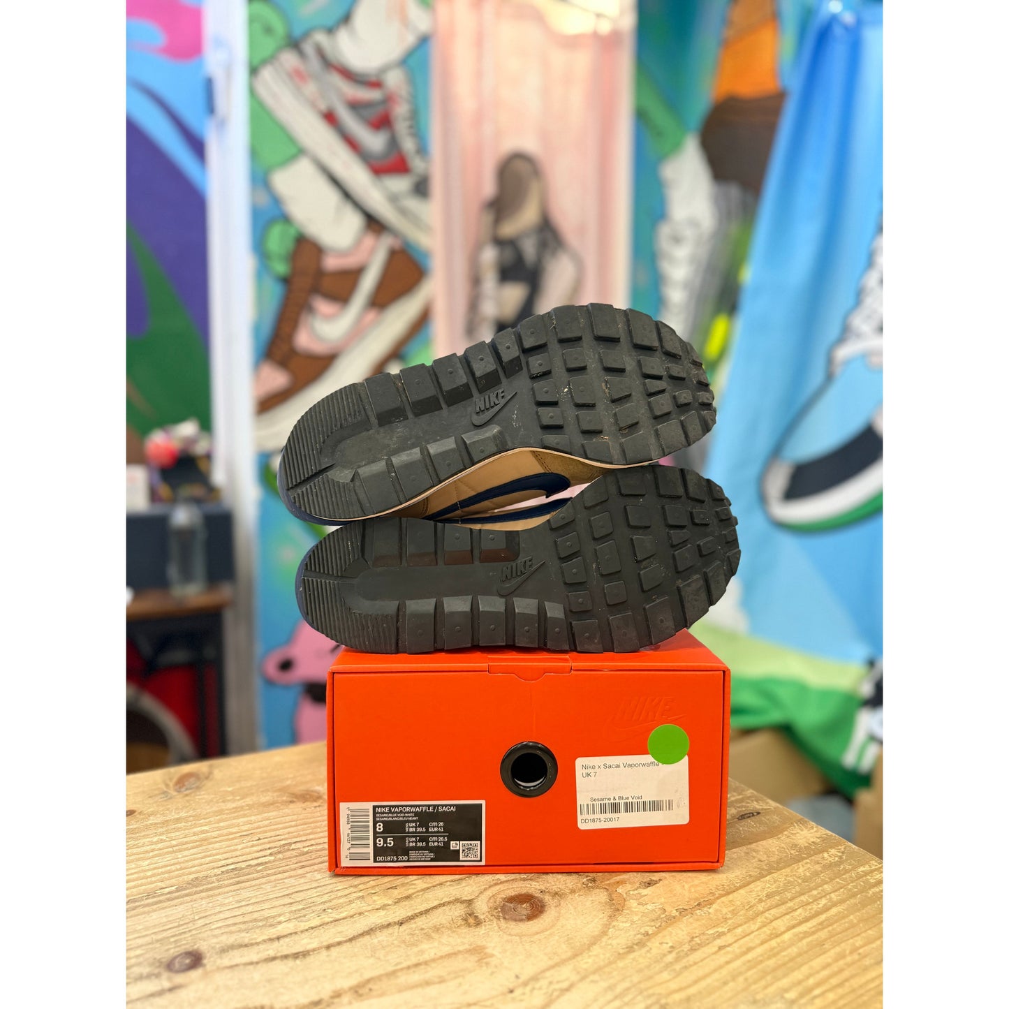 Nike x Sacai Vaporwaffle Sesame Blue Void UK7
