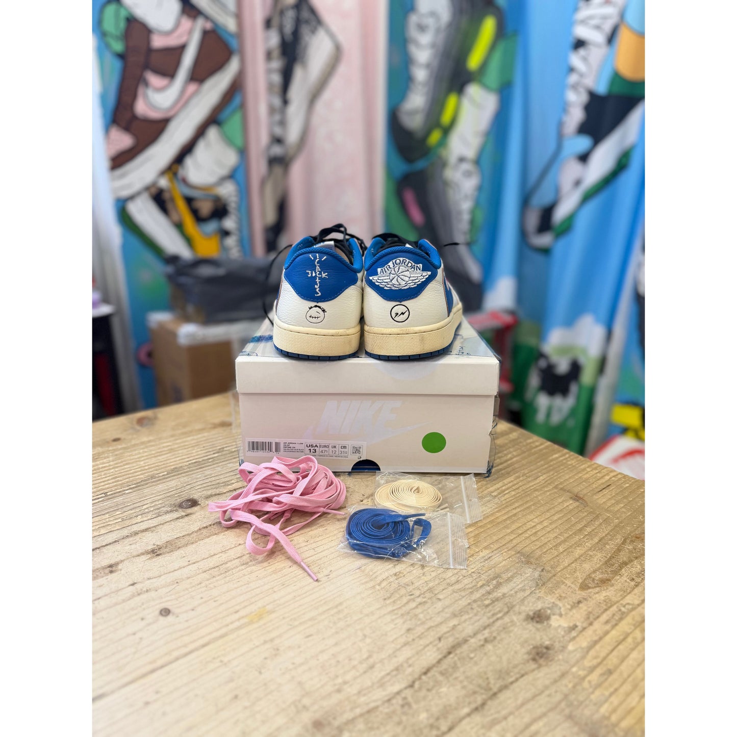 Jordan 1 Retro Low OG SP Fragment x Travis Scott Sail Military Blue UK 12