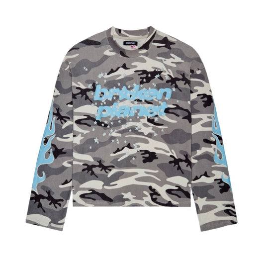 BROKEN PLANET GREY STAR CAMO WAFFLE LONG SLEEVE