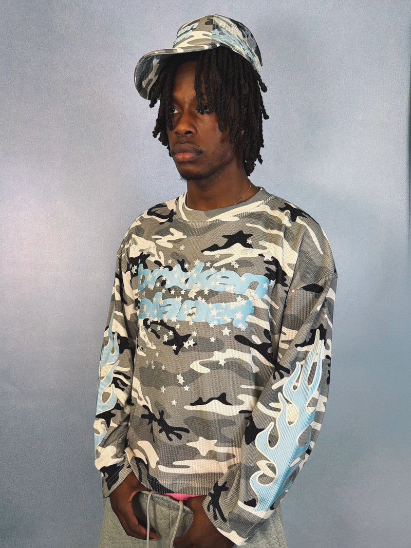 BROKEN PLANET GREY STAR CAMO WAFFLE LONG SLEEVE