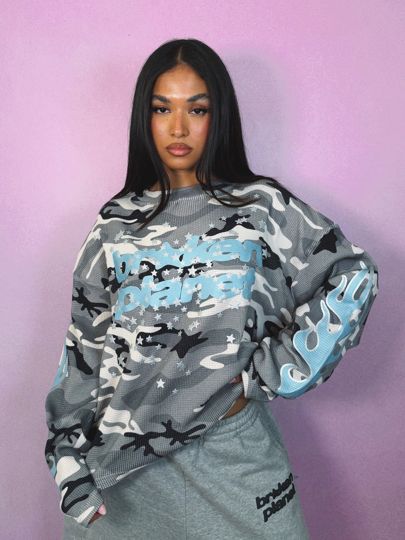 BROKEN PLANET GREY STAR CAMO WAFFLE LONG SLEEVE