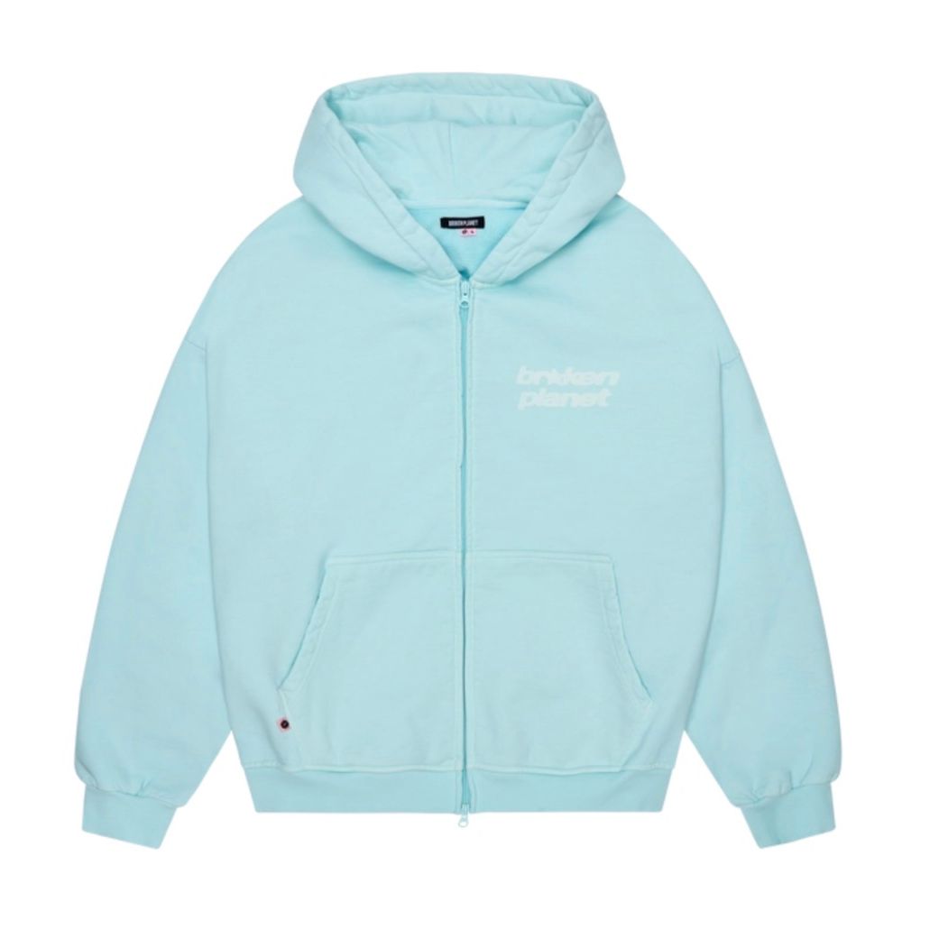 BROKEN PLANET STAR LOGO ZIP UP HOODIE BLUE TINT