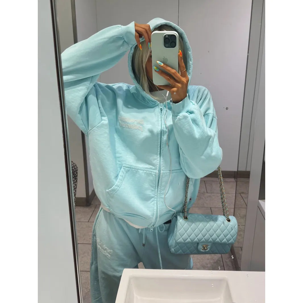 BROKEN PLANET STAR LOGO ZIP UP HOODIE BLUE TINT