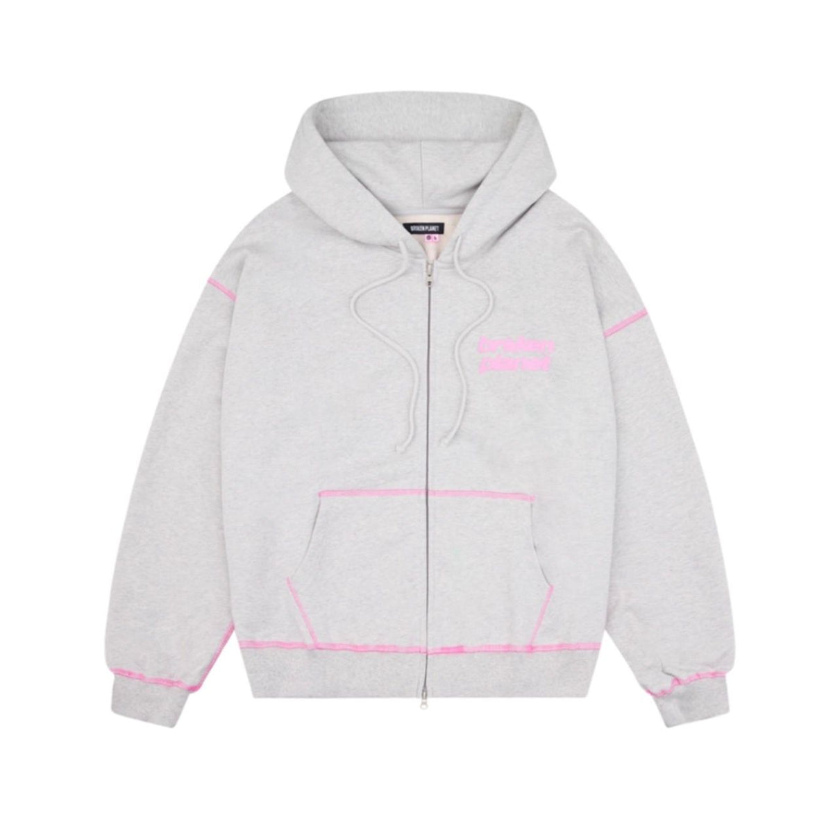 BROKEN PLANET STAR LOGO COVERSTITCH ZIP-UP HOODIE ASH GREY