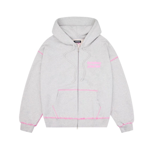 BROKEN PLANET STAR LOGO COVERSTITCH ZIP-UP HOODIE ASH GREY