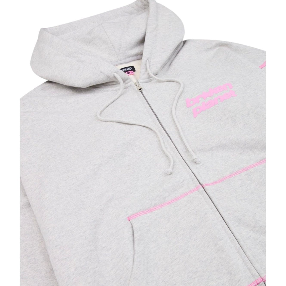 BROKEN PLANET STAR LOGO COVERSTITCH ZIP-UP HOODIE ASH GREY