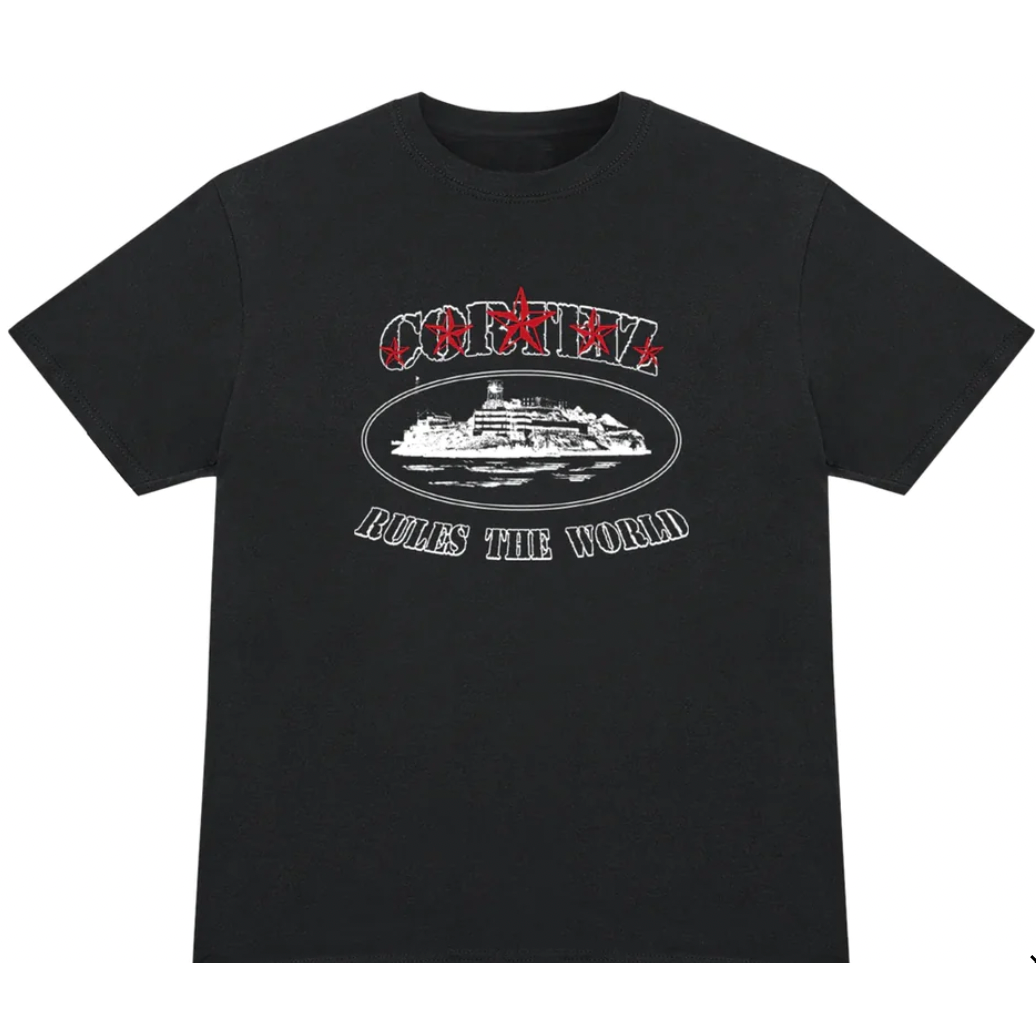 Corteiz Rules the World Stars Black Tee