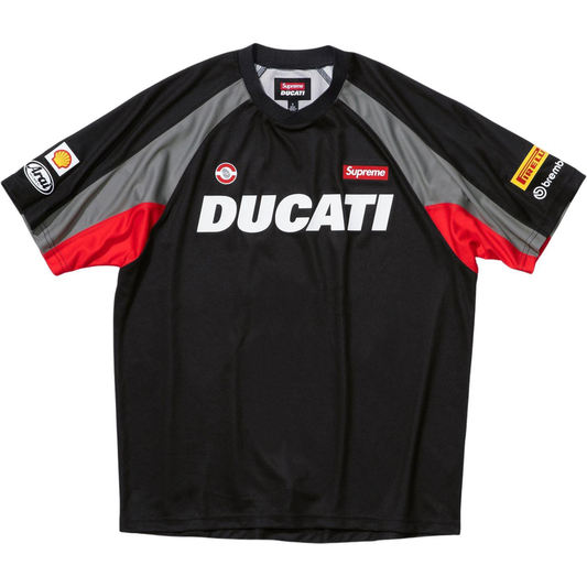 SUPREME®/DUCATI® SOCCER JERSEY BLACK by Supreme in . Available at KershKicks for £195.00. A must-have for fans of Supreme looking to elevate their style with this T-Shirt.