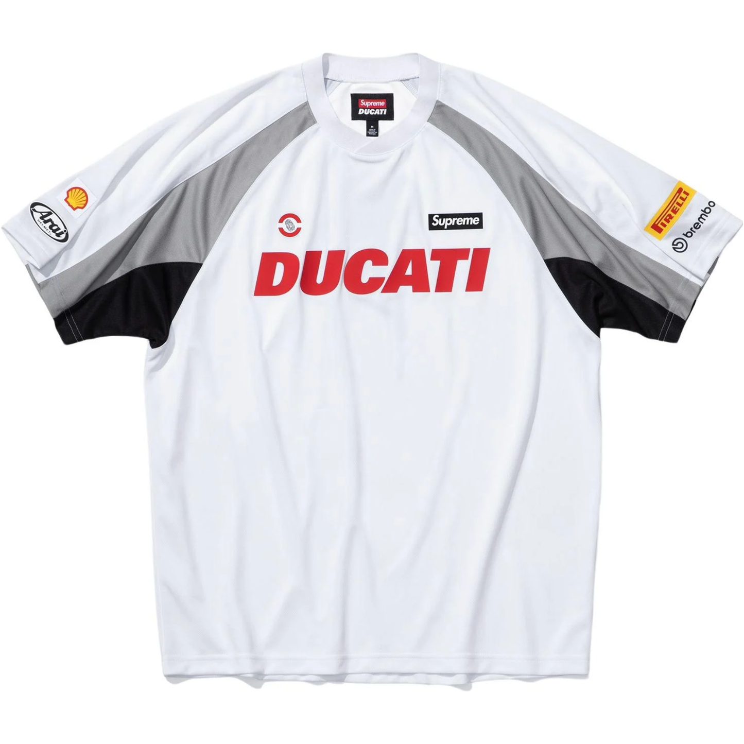 SUPREME®/DUCATI® SOCCER JERSEY WHITE by Supreme in . Available at KershKicks for £195.00. A must-have for fans of Supreme looking to elevate their style with this T-Shirt.