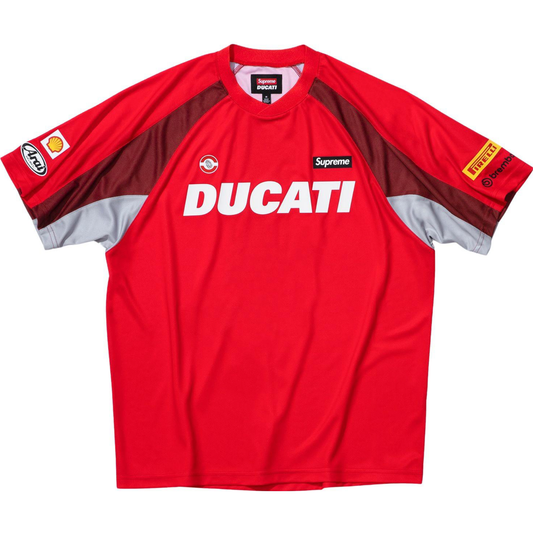 SUPREME®/DUCATI® SOCCER JERSEY RED by Supreme in . Available at KershKicks for £195.00. A must-have for fans of Supreme looking to elevate their style with this T-Shirt.