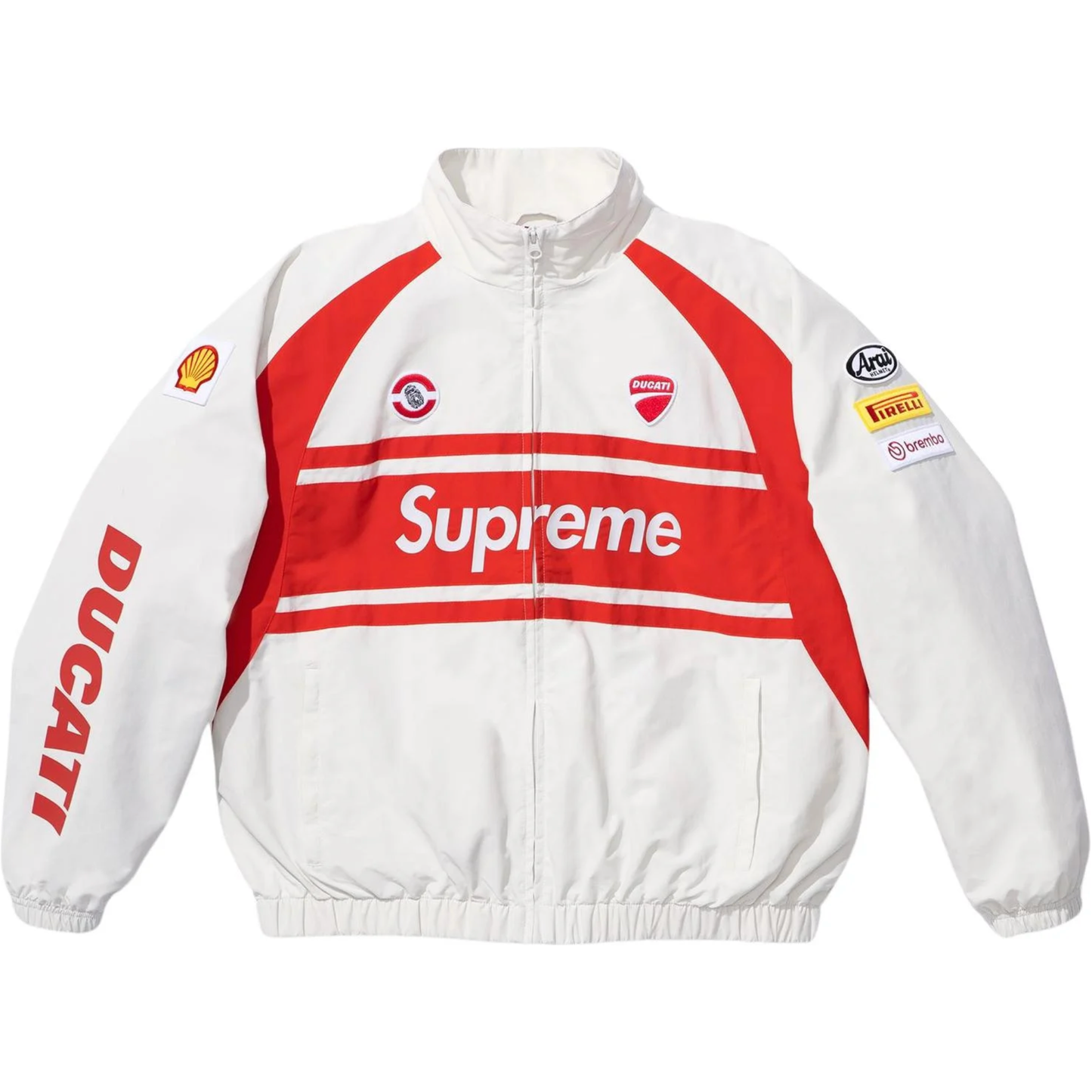 SUPREME®/DUCATI® TRACK JACKET WHITE by Supreme in Clothing. Available at KershKicks for £325.00. A must-have for fans of Supreme looking to elevate their style with this Jacket.