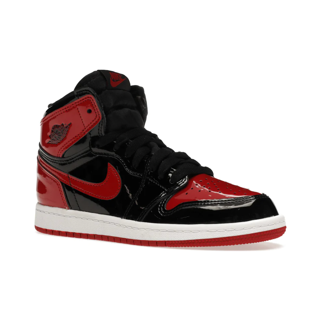 Air Jordan 1 High Patent Bred (PS) by Nike in Shoes. Available at KershKicks for £100.00. A must-have for fans of Nike looking to elevate their style with this Kids Trainers.