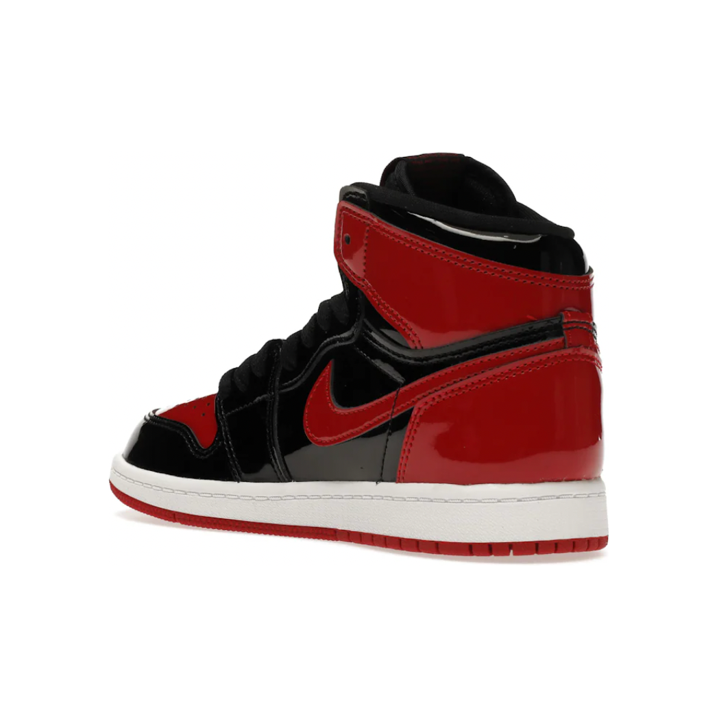Air Jordan 1 High Patent Bred (PS) by Nike in Shoes. Available at KershKicks for £100.00. A must-have for fans of Nike looking to elevate their style with this Kids Trainers.