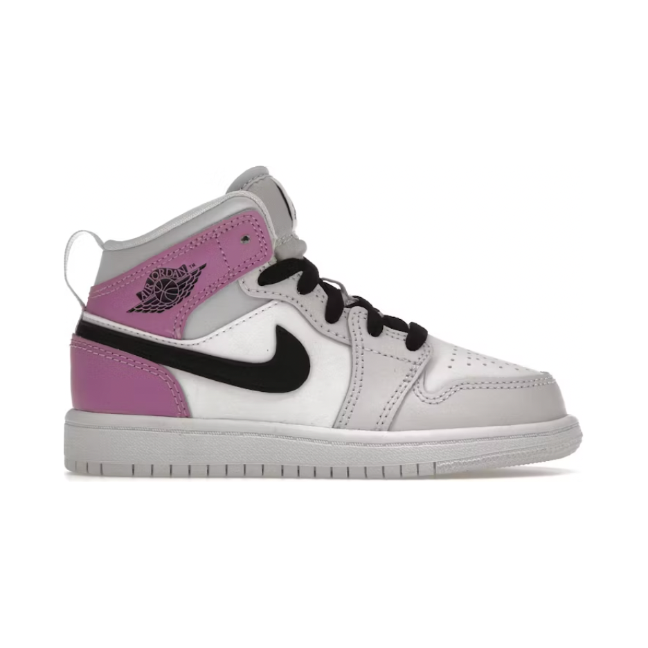 Jordan 1 Mid Barely Grape (PS) by Jordan's in Shoes. Available at KershKicks for £80.00. A must-have for fans of Jordan's looking to elevate their style with this Kids Trainers.