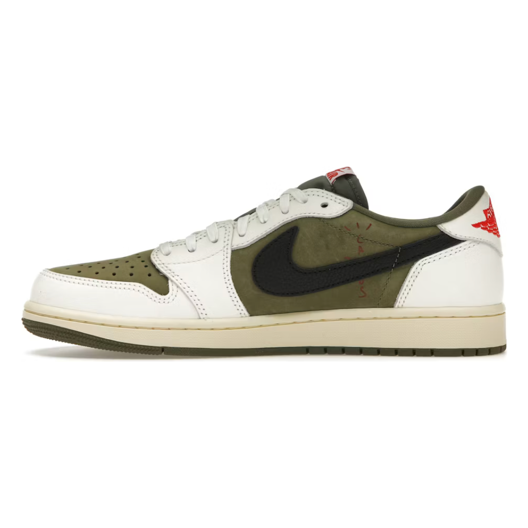Jordan 1 Retro Low OG SP Travis Scott Medium Olive by Jordan's in Uncategorized. Available at KershKicks for £550.00. A must-have for fans of Jordan's looking to elevate their style with this Shoes.