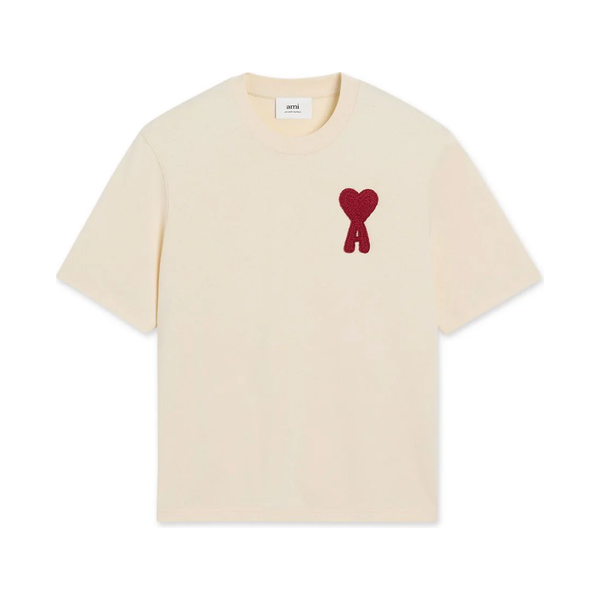 AMI Paris Cotton Ami de Coeur Patch T-Shirt Beige Red | Ami Paris