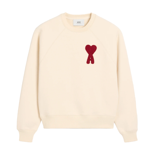 AMI Paris Ami De Coeur Sweatshirt White Cream Red