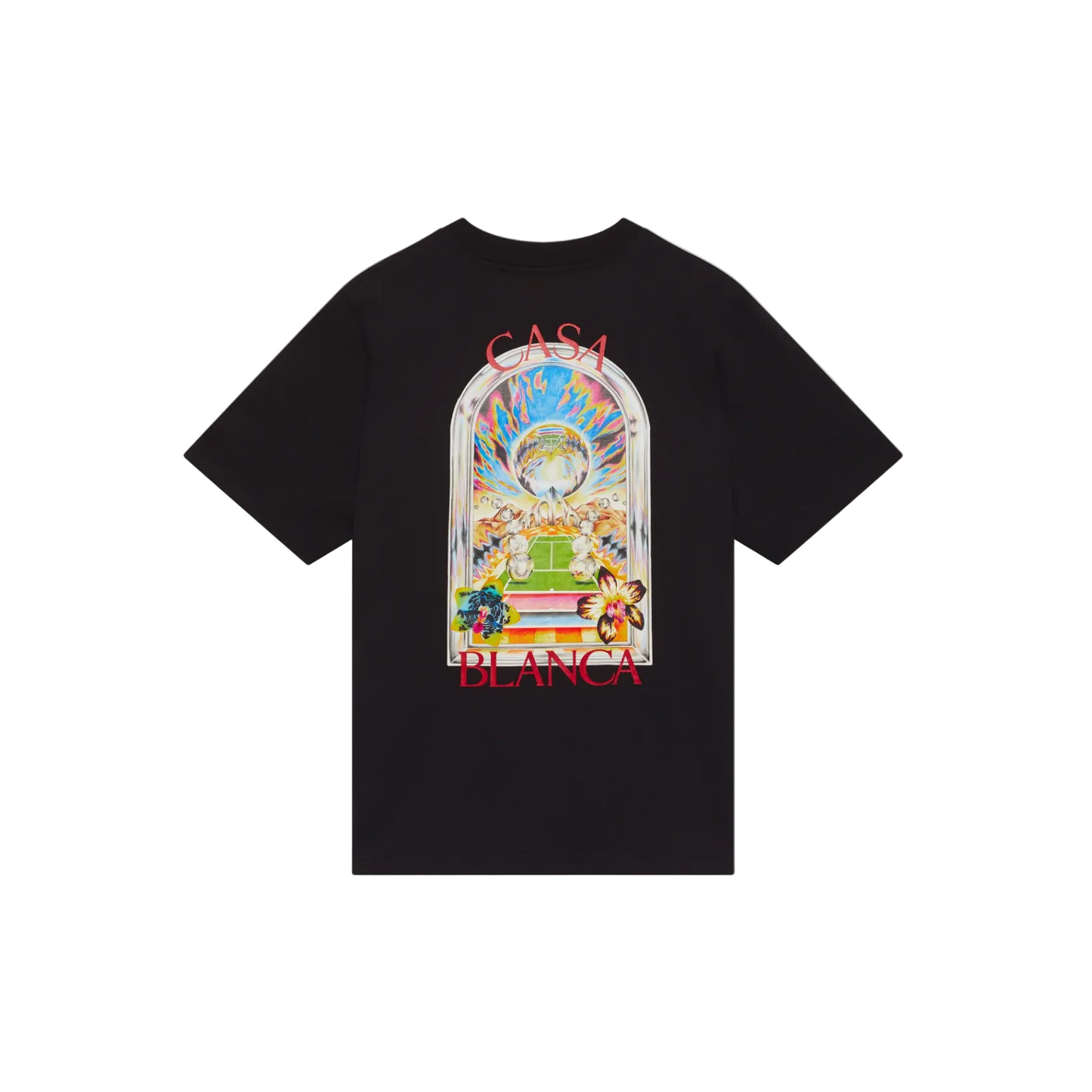 Casablanca Black Tennis Landscape Short Sleeve T‑Shirt