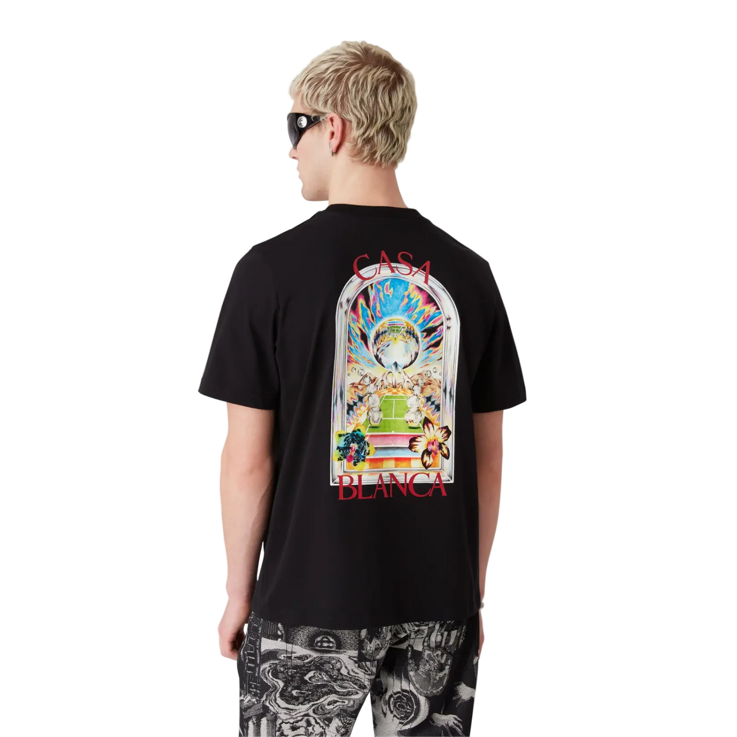 Casablanca Black Tennis Landscape Short Sleeve T‑Shirt