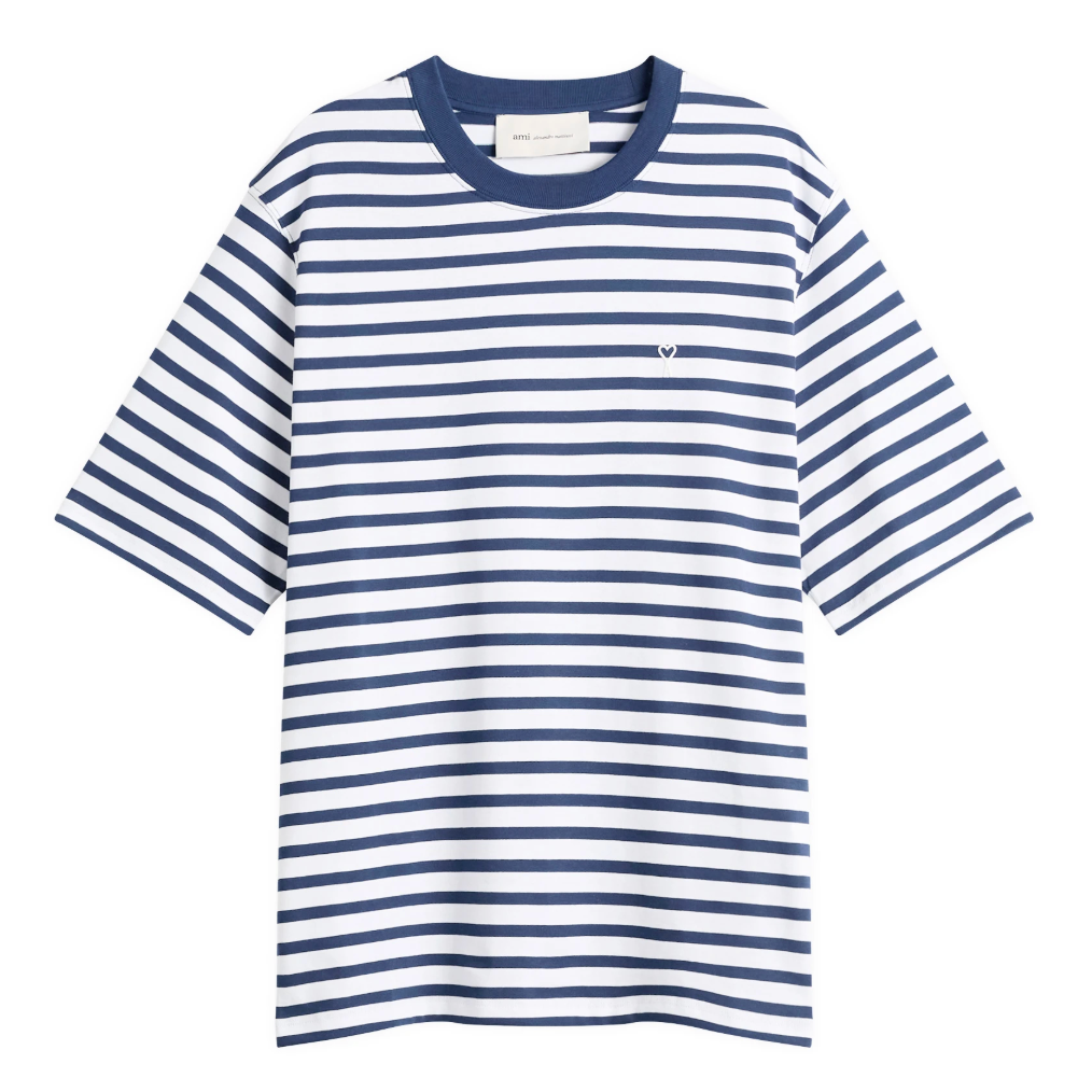 AMI Paris Short Sleeve Boxy Fit Mariniere T-Shirt Blue/White