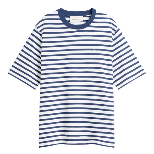 AMI Paris Short Sleeve Boxy Fit Mariniere T-Shirt Blue/White