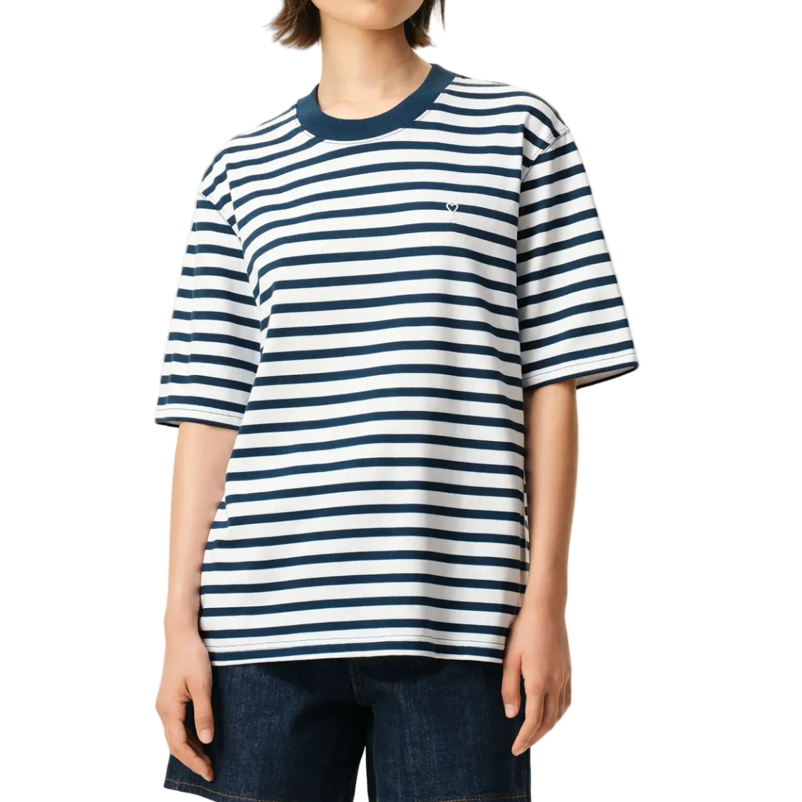 AMI Paris Short Sleeve Boxy Fit Mariniere T-Shirt Blue/White