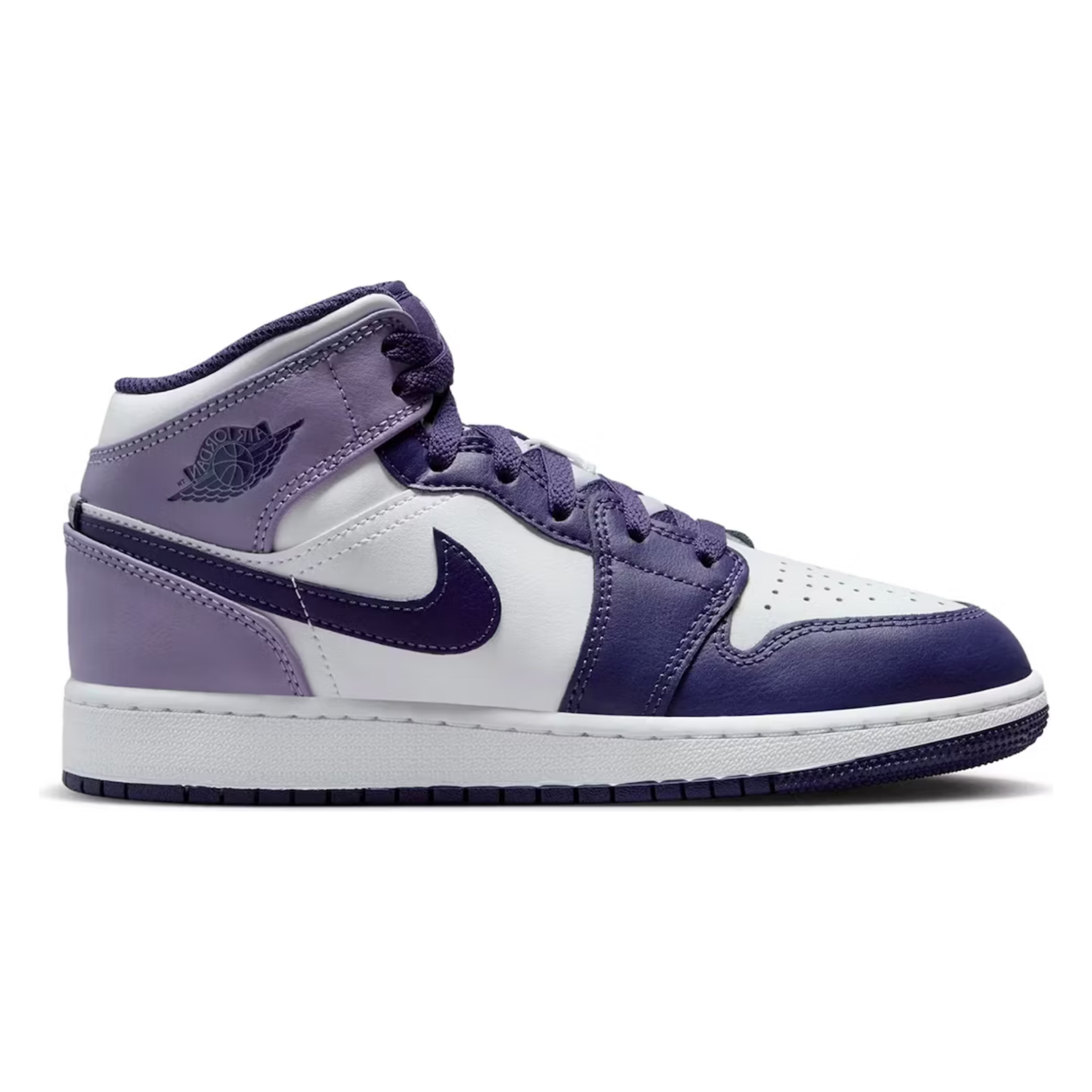 Jordan 1 Mid White Sky J Purple (GS) by Jordan's in Shoes. Available at KershKicks for £125.00. A must-have for fans of Jordan's looking to elevate their style with this Shoes.
