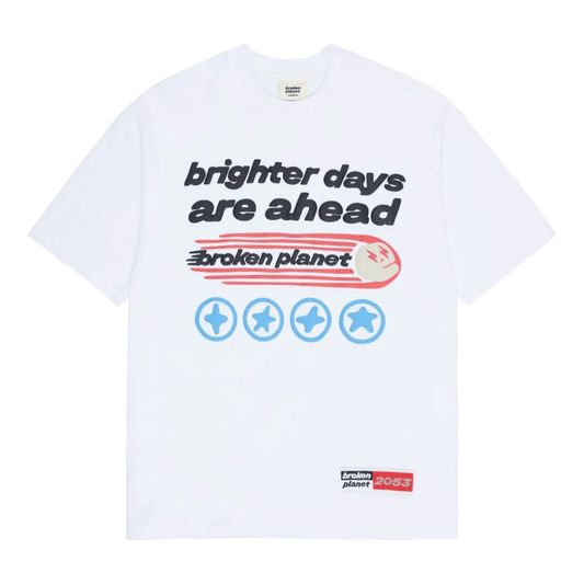 Broken Planet Brighter Days Are Ahead Tee White by Broken Planet Market in Clothing. Available at KershKicks for £85.00. A must-have for fans of Broken Planet Market looking to elevate their style with this T-Shirt.