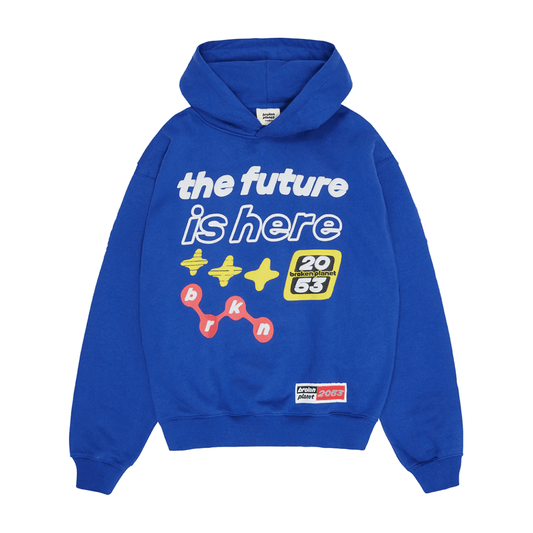 Broken Planet The Future Is Here Hoodie Blue by Broken Planet Market in Clothing. Available at KershKicks for £175.50. A must-have for fans of Broken Planet Market looking to elevate their style with this Hoodie.