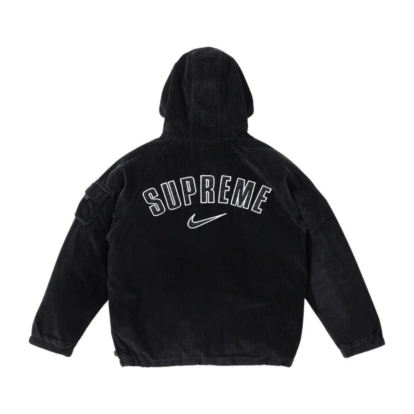 Supreme Nike Arc Corduroy Hooded Jacket Black by Supreme in Clothing. Available at KershKicks for £450.00. A must-have for fans of Supreme looking to elevate their style with this Jacket.