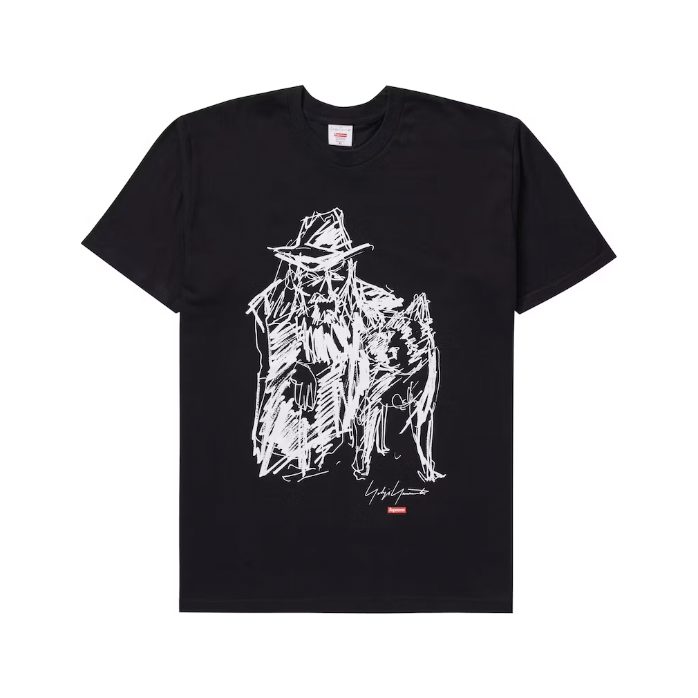 Supreme Yohji Yamamoto Scribble Portrait Tee Black by Supreme in Clothing. Available at KershKicks for £110.00. A must-have for fans of Supreme looking to elevate their style with this T-Shirt.