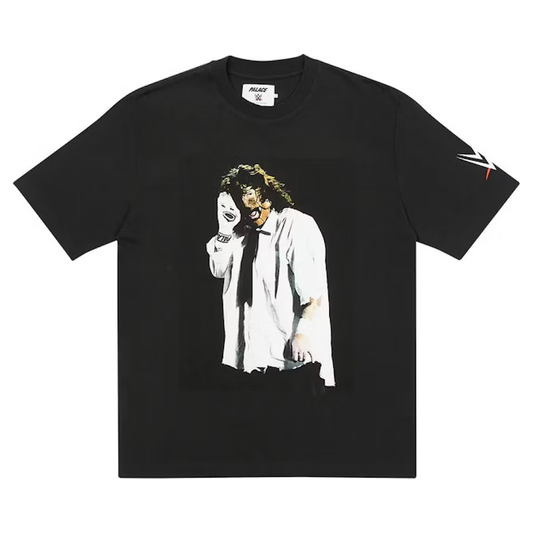 Palace x WWE Mankind Sock T-Shirt Black by Palace in Clothing. Available at KershKicks for £110.00. A must-have for fans of Palace looking to elevate their style with this T-Shirt.