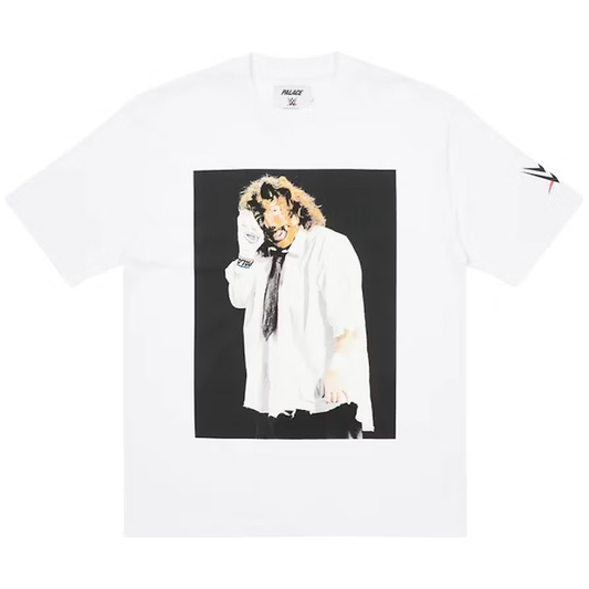 Palace x WWE Mankind Sock T-Shirt White by Palace in Clothing. Available at KershKicks for £110.00. A must-have for fans of Palace looking to elevate their style with this T-Shirt.