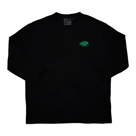 Syna World Synarchy Long Sleeve T-Shirt Black Green by SYNA in . Available at KershKicks for £85.00. A must-have for fans of SYNA looking to elevate their style with this T-Shirt.