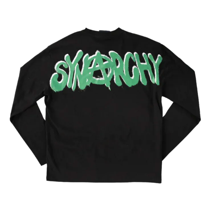 Syna World Synarchy Long Sleeve T-Shirt Black Green by SYNA in . Available at KershKicks for £85.00. A must-have for fans of SYNA looking to elevate their style with this T-Shirt.