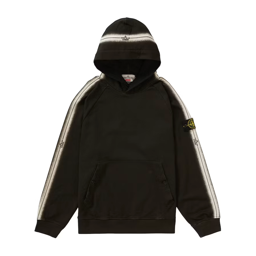Supreme Stone Island Stripe Hooded Sweatshirt Black by Supreme in . Available at KershKicks for £385.00. A must-have for fans of Supreme looking to elevate their style with this Hoodie.