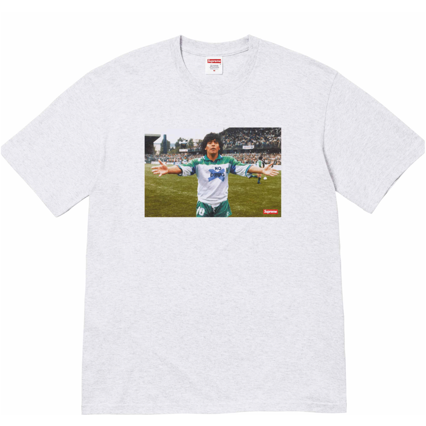 Supreme Maradona Tee Grey by Supreme in . Available at KershKicks for £95.00. A must-have for fans of Supreme looking to elevate their style with this T-Shirt.
