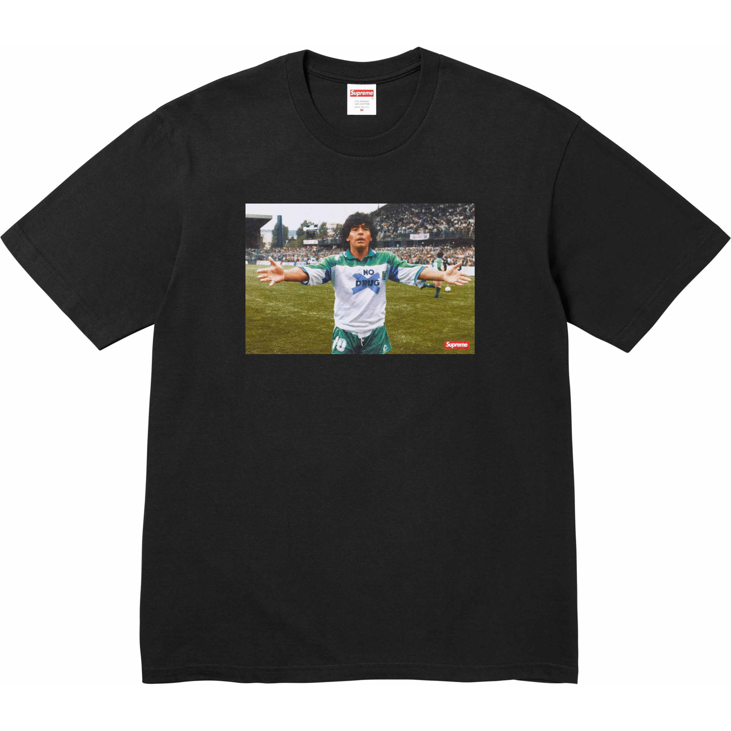 Supreme Maradona Tee Black by Supreme in . Available at KershKicks for £95.00. A must-have for fans of Supreme looking to elevate their style with this T-Shirt.