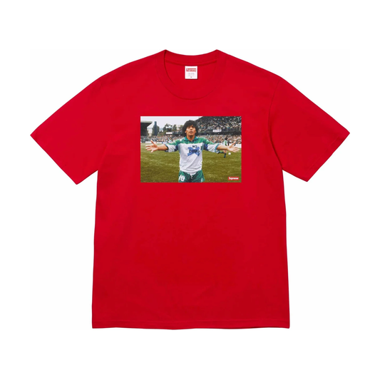 Supreme Maradona Tee Red by Supreme in . Available at KershKicks for £95.00. A must-have for fans of Supreme looking to elevate their style with this T-Shirt.