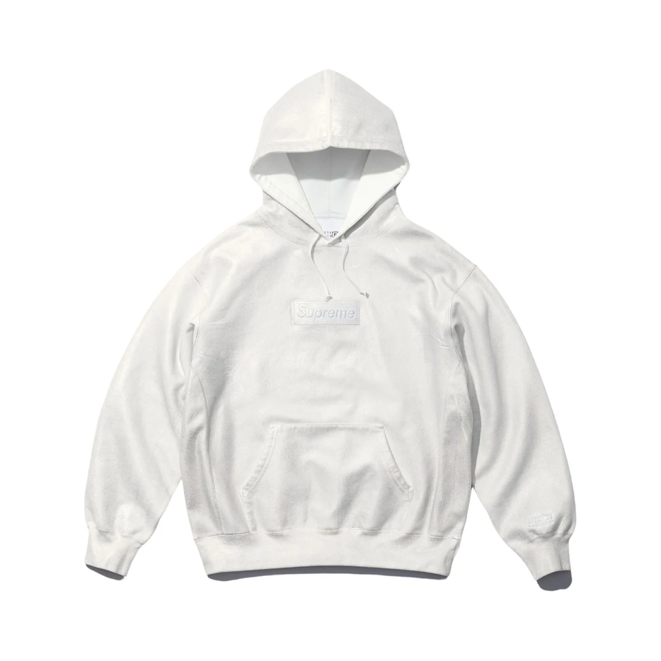 SUPREME/MM6 MAISON MARGIELA FOIL BOX LOGO HOODED SWEATSHIRT WHITE by Supreme in . Available at KershKicks for £360.00. A must-have for fans of Supreme looking to elevate their style with this Hoodie.