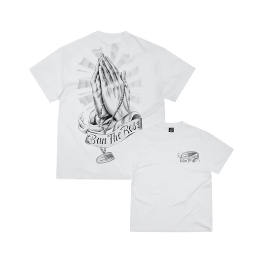 Corteiz Bun The Rest Prayer Tee White by Corteiz in Clothing. Available at KershKicks for £85.00. A must-have for fans of Corteiz looking to elevate their style with this T-Shirt.