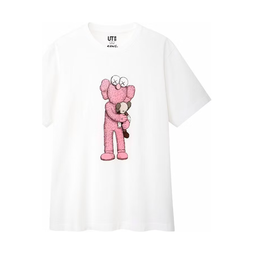 KAWS x Uniqlo Pink BFF Tee White by Kaws in Clothing. Available at KershKicks for £85.00. A must-have for fans of Kaws looking to elevate their style with this T-Shirt.